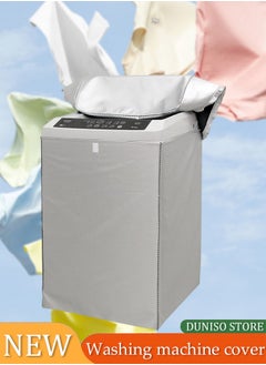 DUNISO Washing machine cover, silver plated Oxford cloth protective cover, top mounted washing machine cover, waterproof, dustproof, sunscreen, with adhesive buckle, suitable for pulsator washing machine, 62 * 64 * 98CM,silver (XL)  - Image 1