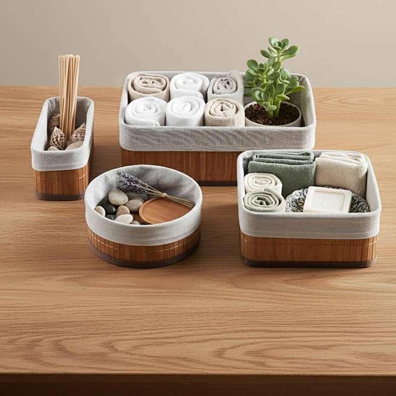 Pan Home Libby 4-Piece Set Bamboo Storage Organiser with Fabric Liner - 36x26x12cm - Natural - 262AIC9903792 - Image 4
