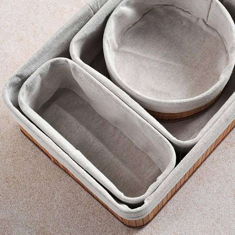 Pan Home Libby 4-Piece Set Bamboo Storage Organiser with Fabric Liner - 36x26x12cm - Natural - 262AIC9903792 - Image 2