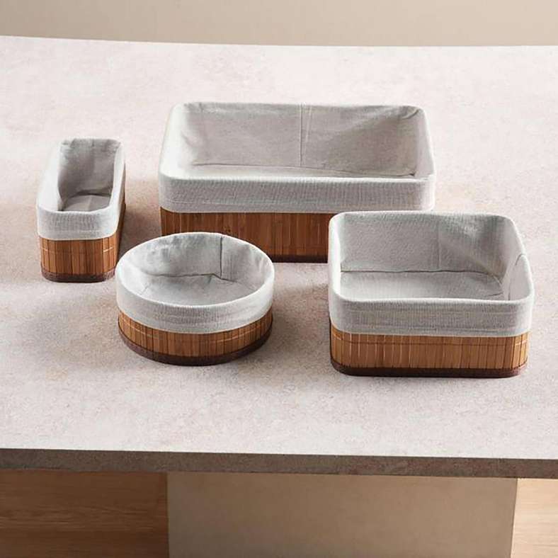 Pan Home Libby 4-Piece Set Bamboo Storage Organiser with Fabric Liner - 36x26x12cm - Natural - 262AIC9903792 - Image 3