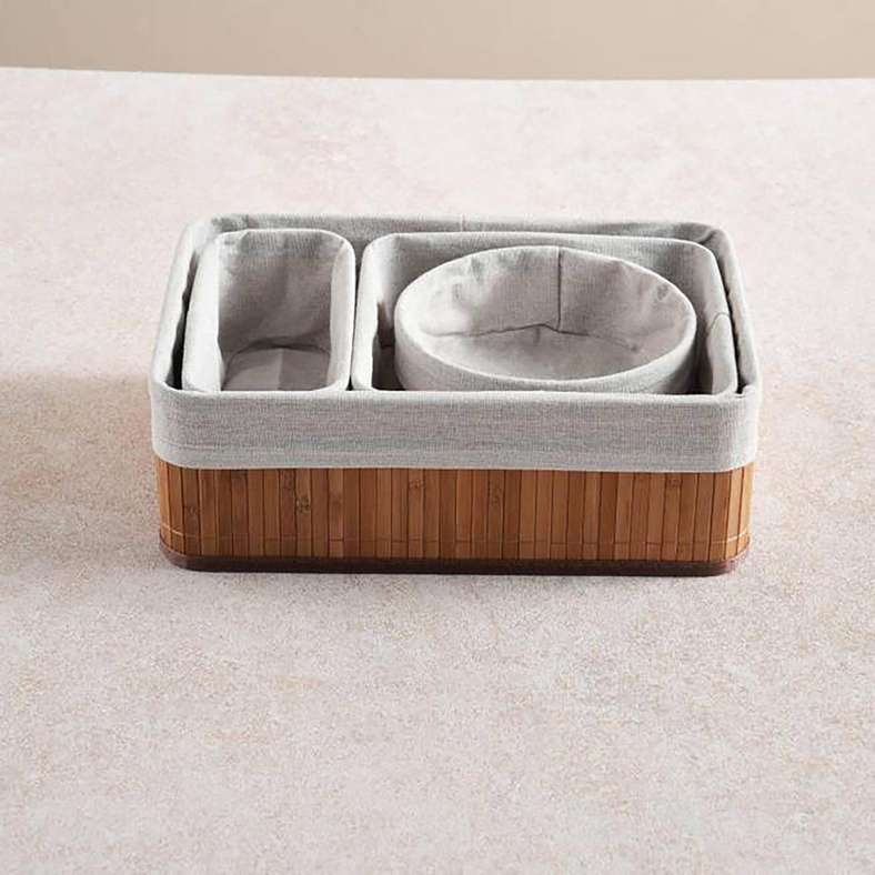 Pan Home Libby 4-Piece Set Bamboo Storage Organiser with Fabric Liner - 36x26x12cm - Natural - 262AIC9903792 - Image 5