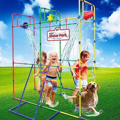 PUDDLE SPLASHERS حديقة مائية في الفناء الخلفي مع دلو تفريغ وعجلات رش للأطفال للعب بالماء في الهواء الطلق - Image 5