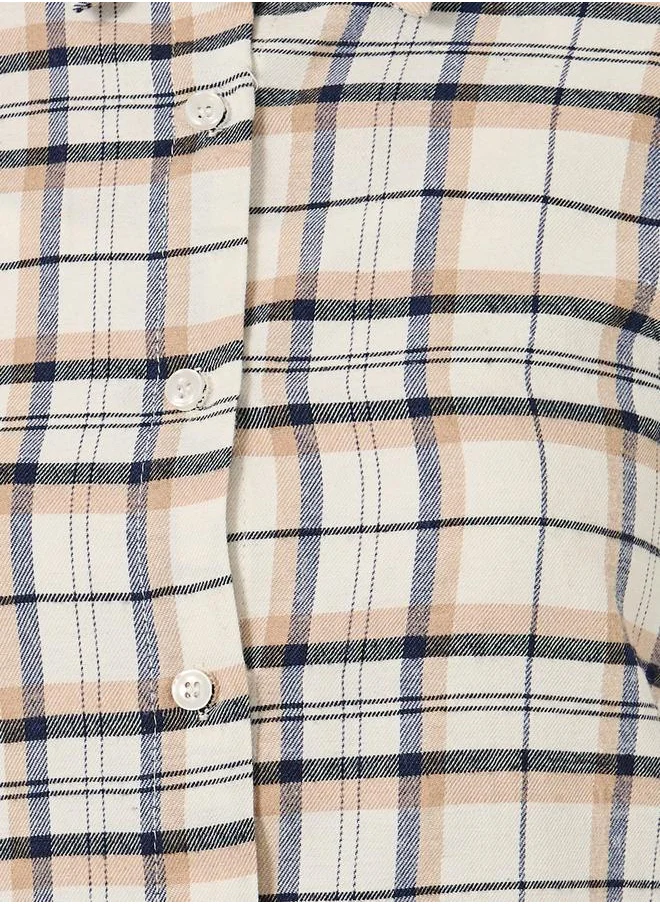 Styli Oversized Checked Collared Longline Shirt