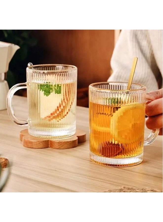6-Piece Premium Ribbed Glass Tea & Coffee Mugs Set with Elegant Gold Rims (400 ml) - Image 3