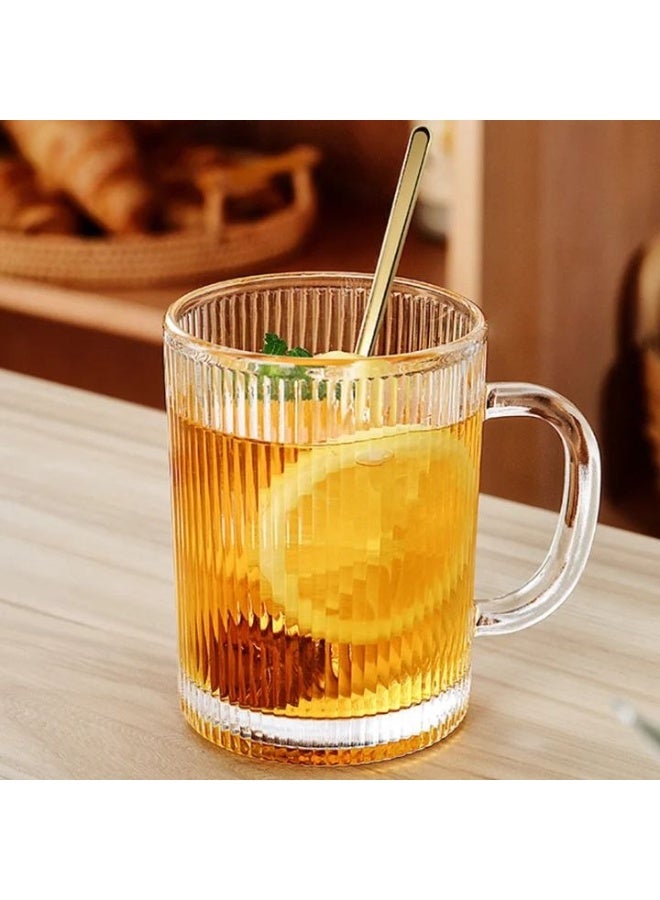 6-Piece Premium Ribbed Glass Tea & Coffee Mugs Set with Elegant Gold Rims (400 ml) - Image 2