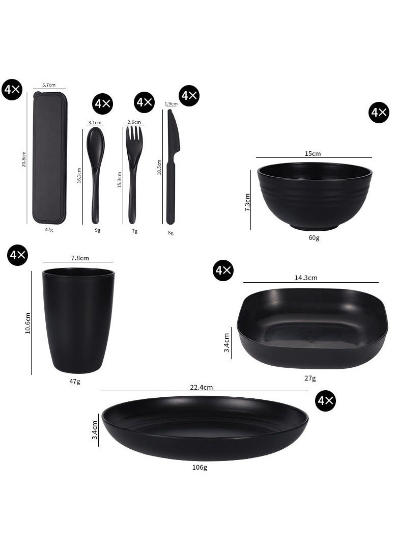 VINNYSEN طقم عشاء بلاستيكي من قش القمح، طقم أطباق وأوعية غير قابلة للكسر، طقم أطباق عصري، طبق حلوى، وعاء حبوب، كوب للمطبخ، التخييم في الهواء الطلق، لون أسود - Image 2