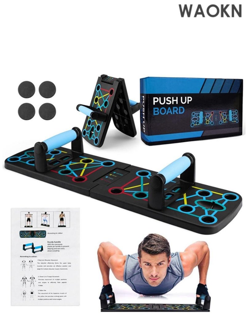 WAOKN Push Up Board Home Workout Equipment Multi-Functional Pushup Bar System Fitness Floor Chest Muscle Exercise Professional Equipment Burn Fat Strength Training Arm Foldable Push Up Handles for Floor to Strengthen Arms, Core and Back, Portable Home Gym Strength Training Equipment for Men and Women - Image 3
