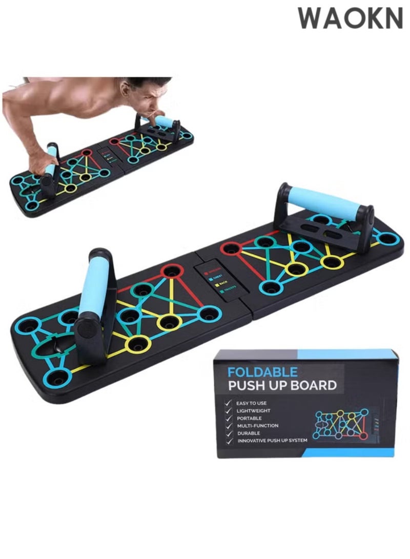 WAOKN Push Up Board Home Workout Equipment Multi-Functional Pushup Bar System Fitness Floor Chest Muscle Exercise Professional Equipment Burn Fat Strength Training Arm Foldable Push Up Handles for Floor to Strengthen Arms, Core and Back, Portable Home Gym Strength Training Equipment for Men and Women - Image 1