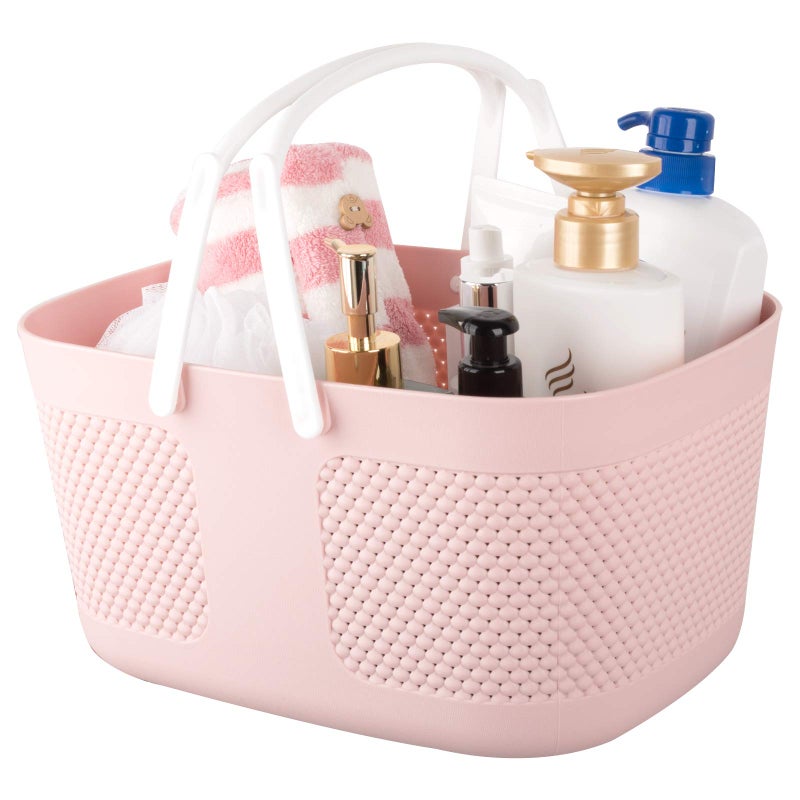 rejomiik Shower Caddy Basket Portable Large Capacity Thickened Plastic Organizer Storage Tote with Handles Drainage Toiletry Bag Bin for Bathroom College Dorm Room Essentials Kitchen Camp Gym Pink