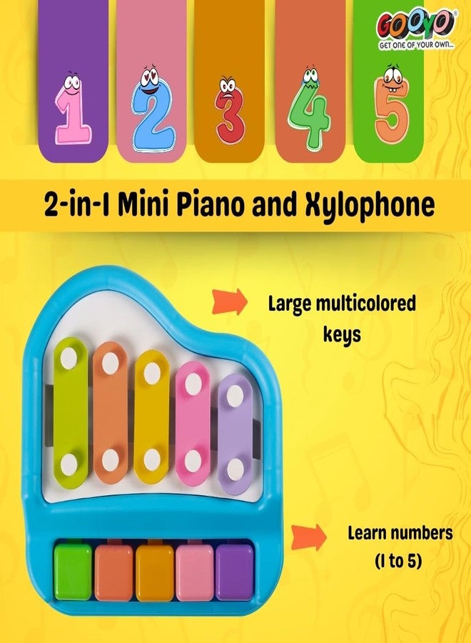Gooyo 1512 Preschool Kids Educational Knock Playing Musical Xylophone Toy for Kids | 2 in 1 Mini Musical Piano and Xylophone Toy with Colorful Keys & 2 Mallets | Blue | No Batteries Required - Image 2