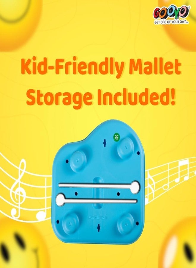 Gooyo 1512 Preschool Kids Educational Knock Playing Musical Xylophone Toy for Kids | 2 in 1 Mini Musical Piano and Xylophone Toy with Colorful Keys & 2 Mallets | Blue | No Batteries Required - Image 3