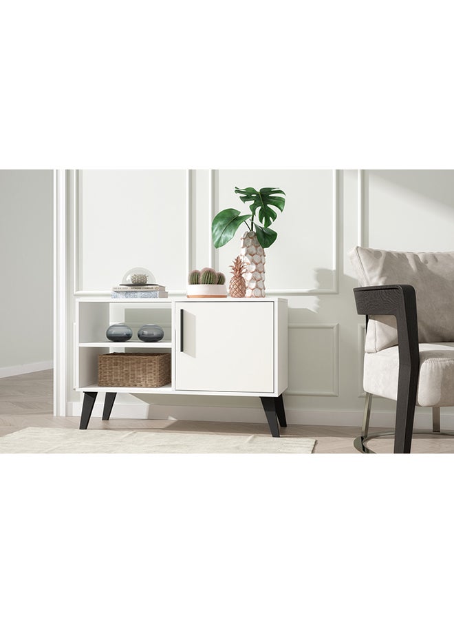 Home Box Wooden Storage Cabinet Cupboard Mid Century 3 Shelf Living Room TV Stand, White Mdp 58.5 x 90 x 35 cm  - Image 1