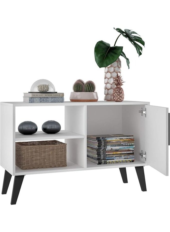 Home Box Wooden Storage Cabinet Cupboard Mid Century 3 Shelf Living Room TV Stand, White Mdp 58.5 x 90 x 35 cm  - Image 4