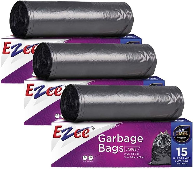 Ezee Garbage Trash Bag for Dustbin | 45 Pcs | Large 24 X 32 Inches | 15 Pcs x Pack of 3 - Image 1