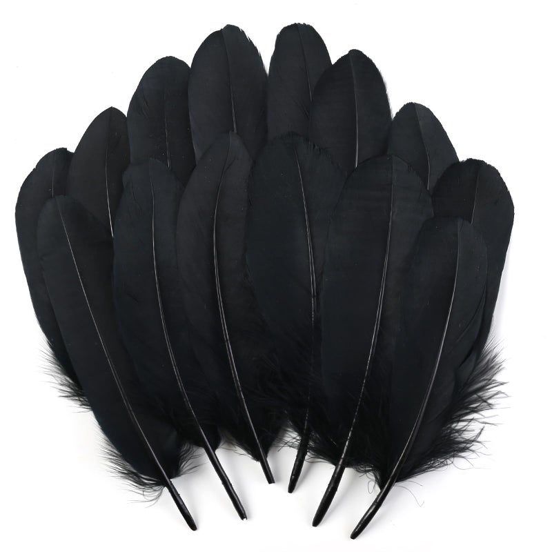 THARAHT 120pcs Black Goose Feathers Natural Bulk 68 inch 1520cm for Crafts DIY Cosplay Wedding Party Halloween Decoration Goose Nagoire Feathers