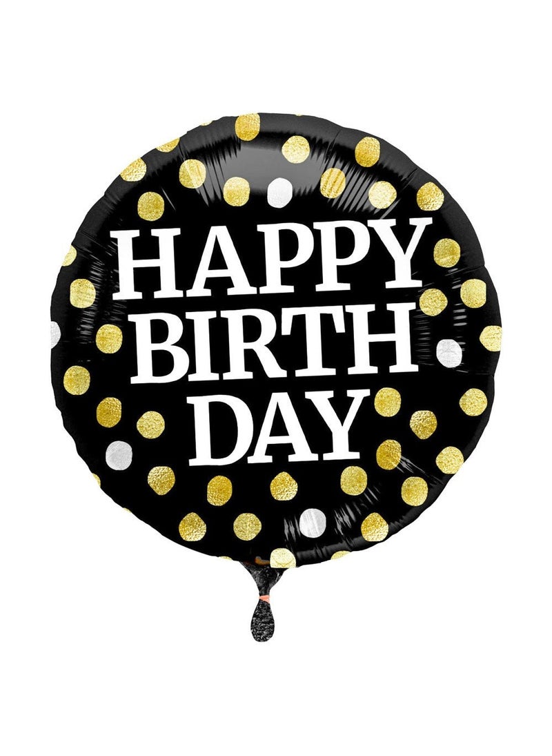 Folat Happy Birthday Balloon Black Gold Dot Foil 45 cm