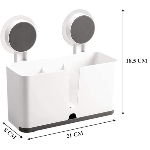 XBEY ABS Plastic Self Adhesive Magic Sticker Toothbrush Holder Wall Mounted for Bathroom with Drain Tray for Bathroom/Kitchen Spoon Holder/Toothbrush Holders for Bathroom (Pack of 1), White - Image 5