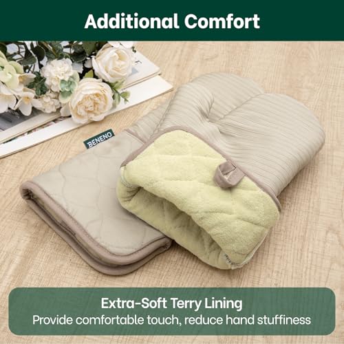 Beneno Kitchen Oven Mitts 2-Pack Heat Resistant to 500°F with Non-Slip Silicone Grip, Extra Long 14.3" Forearm Protection, Soft Quilted Cotton Terry Lining, Ideal for Cooking, Baking, Grilling, Beige - Image 4
