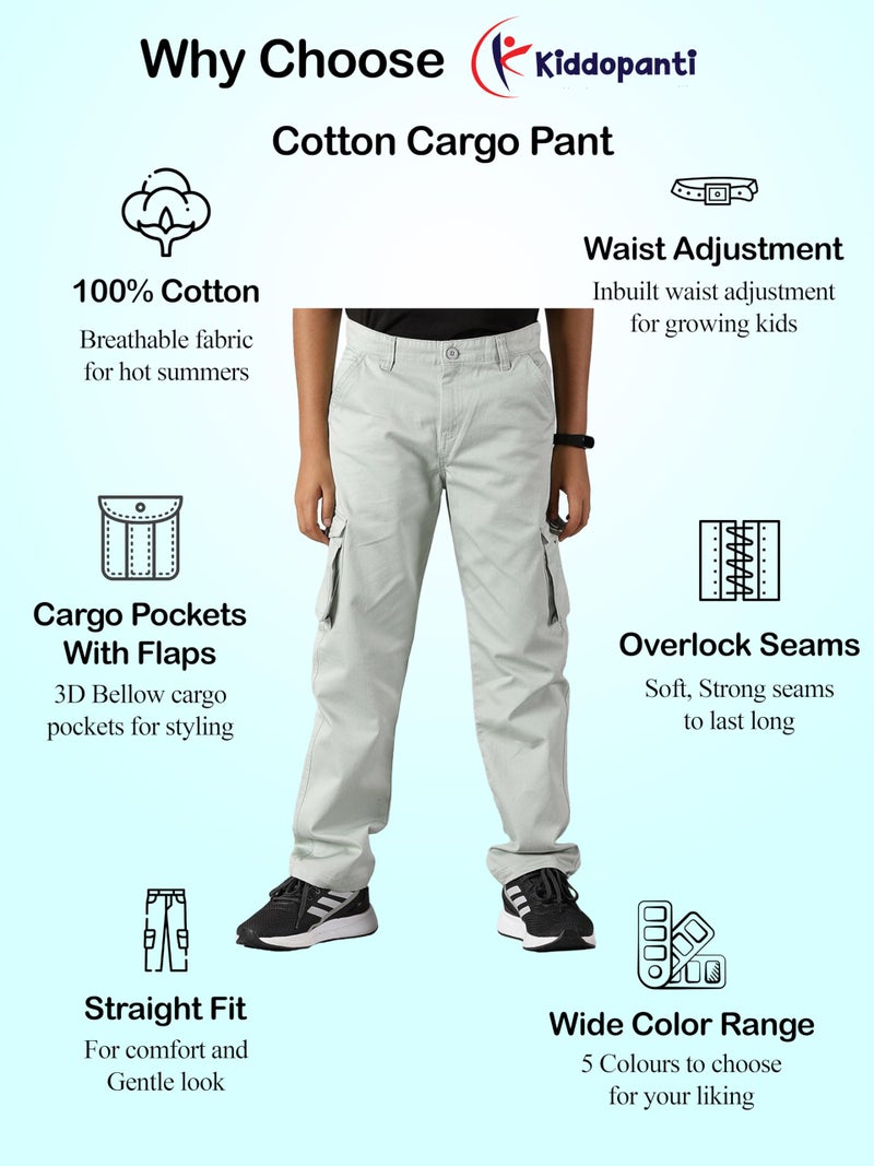 KiddoPanti Boys Cargo Pants | 100% Cotton Twill | Comfortable Regular Fit | Elastic Waistband & Zip Fly | 6 Pocket Lower for Kids | Full-Length Casual Wear |, Military Green - 8-10Y - Image 3