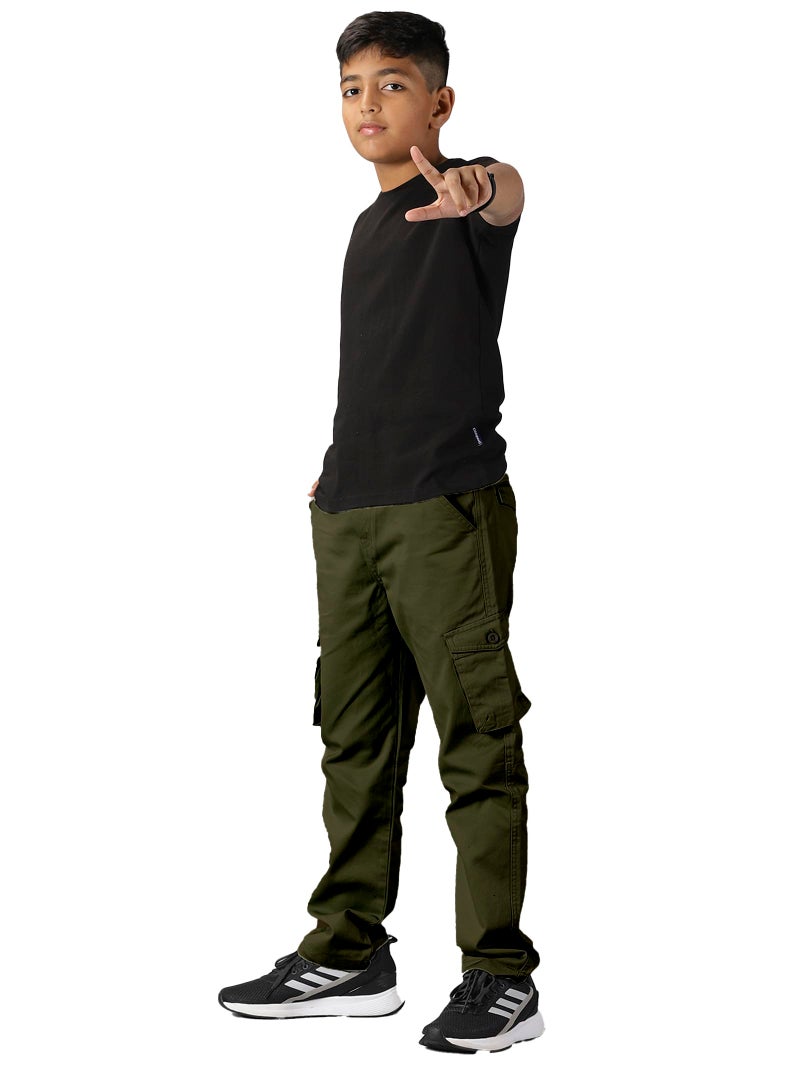 KiddoPanti Boys Cargo Pants | 100% Cotton Twill | Comfortable Regular Fit | Elastic Waistband & Zip Fly | 6 Pocket Lower for Kids | Full-Length Casual Wear |, Military Green - 8-10Y - Image 2