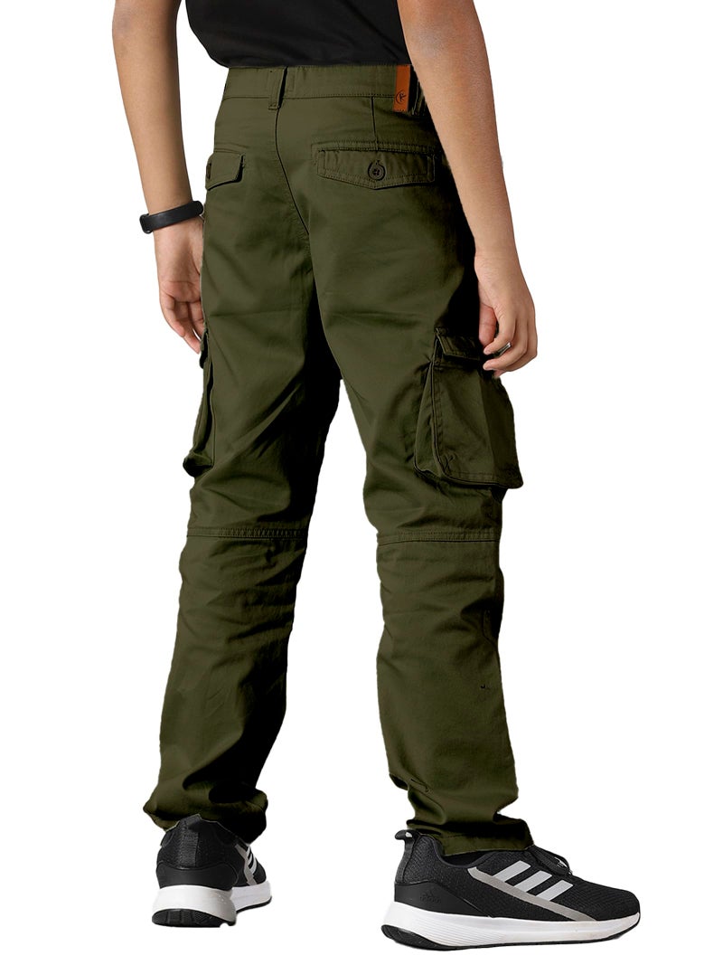 KiddoPanti Boys Cargo Pants | 100% Cotton Twill | Comfortable Regular Fit | Elastic Waistband & Zip Fly | 6 Pocket Lower for Kids | Full-Length Casual Wear |, Military Green - 8-10Y - Image 4