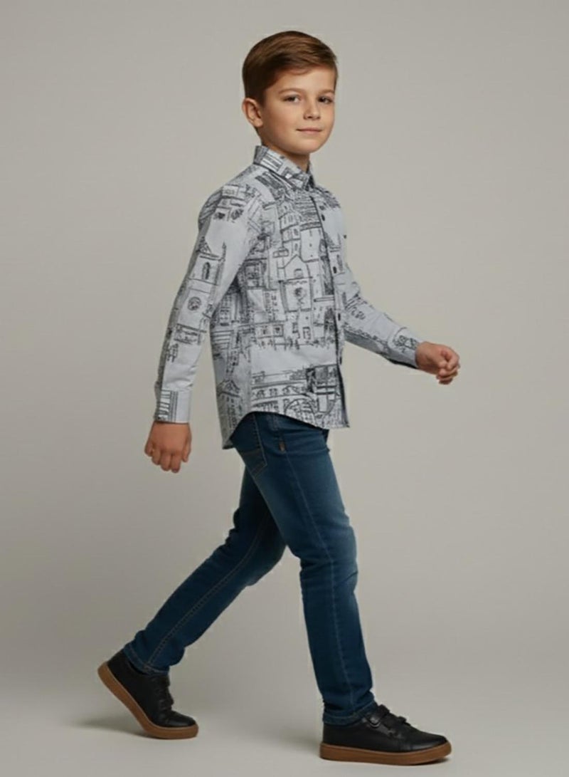 babyqlo Boys City Print Long Sleeve Shirt - Image 5