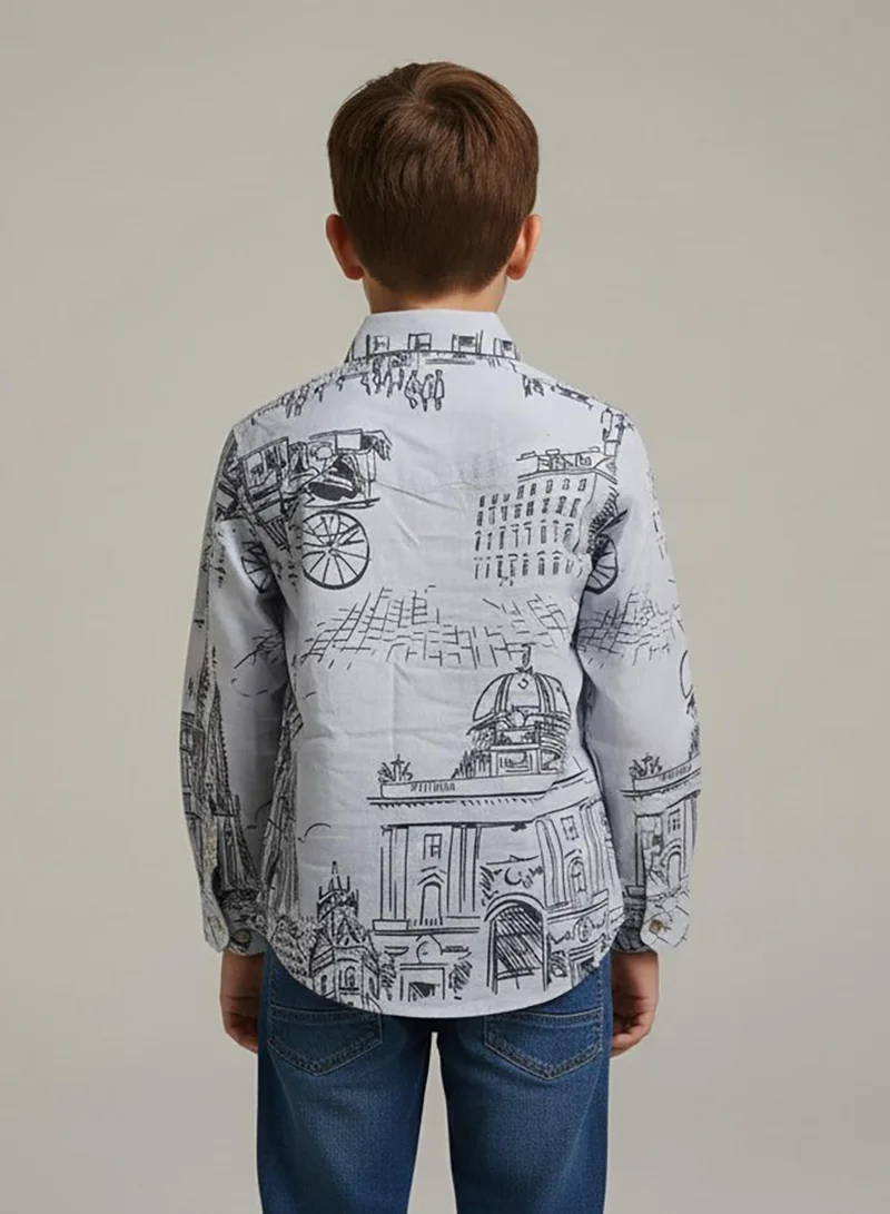 babyqlo Boys City Print Long Sleeve Shirt
