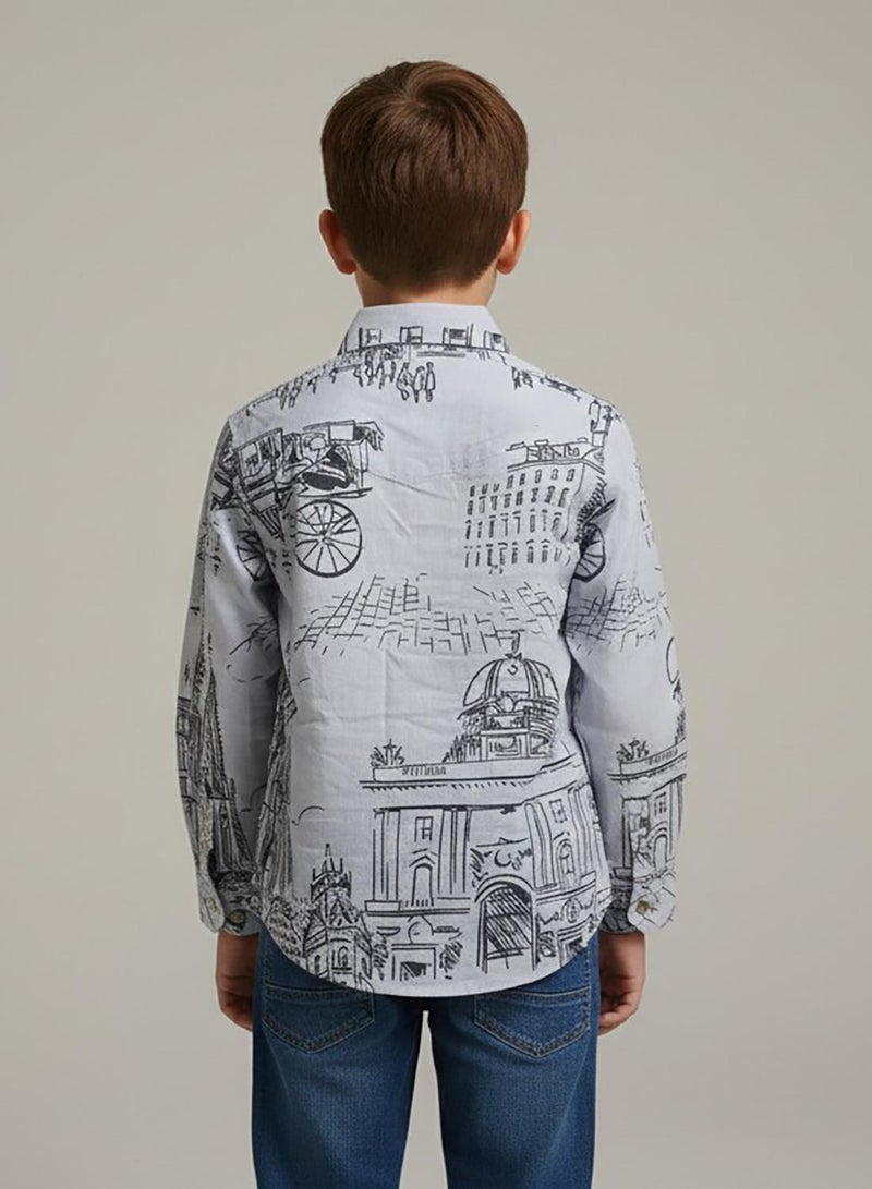 babyqlo Boys City Print Long Sleeve Shirt - Image 2