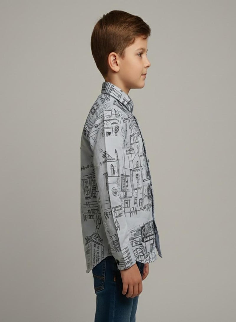 babyqlo Boys City Print Long Sleeve Shirt - Image 3