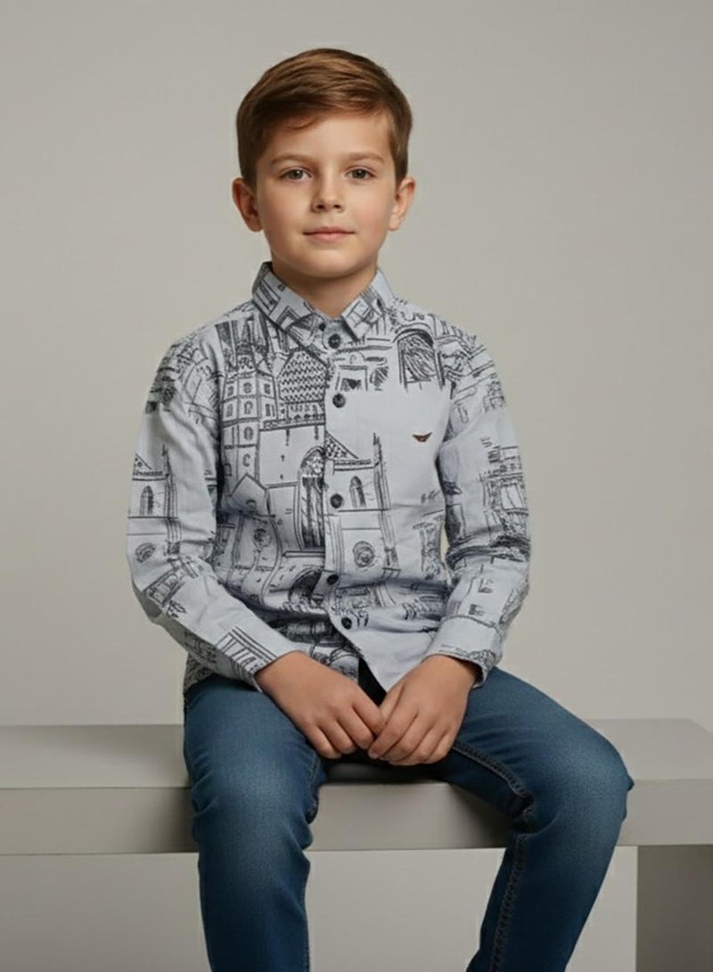 babyqlo Boys City Print Long Sleeve Shirt - Image 4