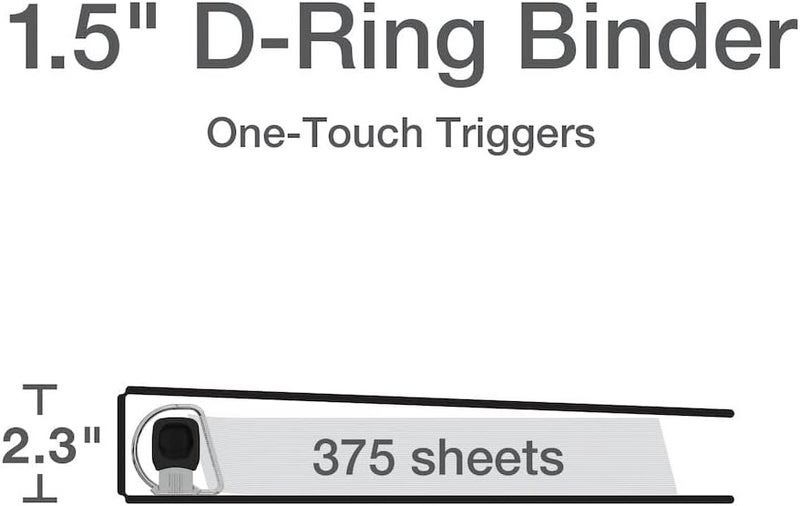Cardinal 3 Ring Binder, 1.5 Inch Premier Easy Open Binder, ONE-Touch Locking Slant-D Rings, 400-Sheet Capacity, ClearVue Cover, PVC-Free, Black (10311) (10310) - Image 2