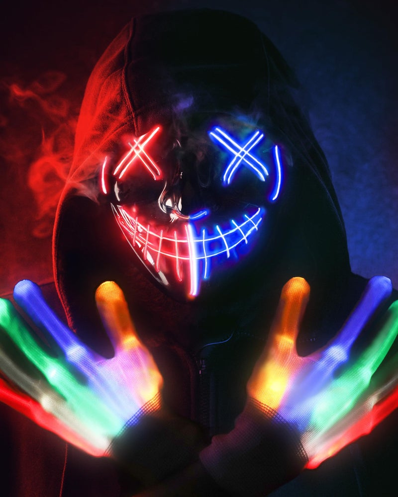 STONCH STONCH Halloween Mask Skeleton Gloves Set 3 Modes Light Up Scary LED Mask with LED Glow Gloves Halloween Costumes 