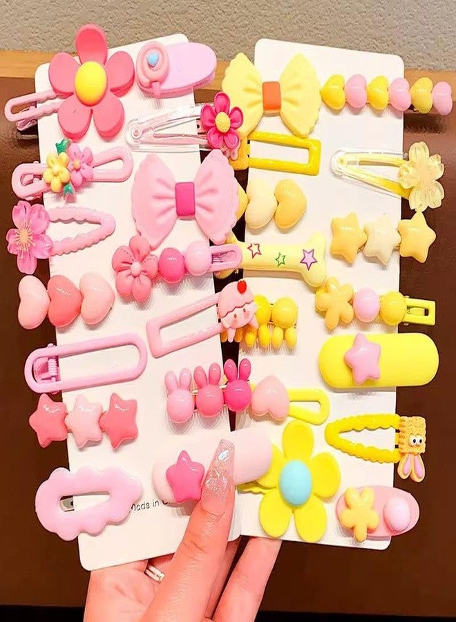 LOCKLUX Kids Hair Clip Set | Cute Cartoon Clips for Girls | Baby Hair Clip | Trendy Clips for Kids | Stylish Hair Accessories for Girls & Toddlers Random design (Yellow&Pink, Pack of 28) - Image 1