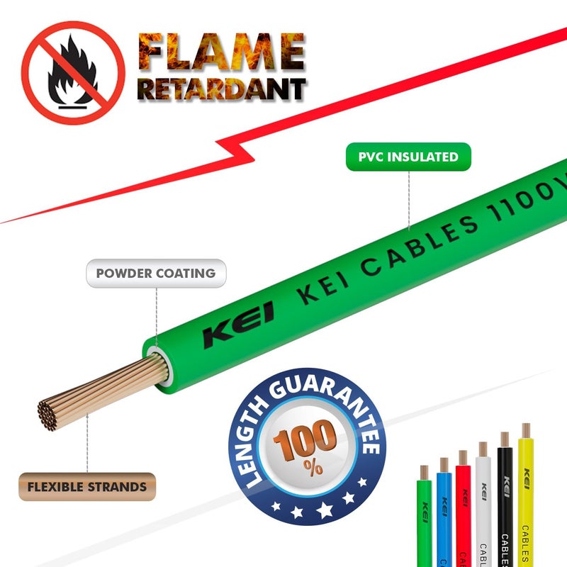 KEI WIRES CABLES Homecab 15 sqmm 1 Core Copper Flame Retardant House Wire PVC Insulated Cable for Domestic Industrial Electrical Wiring Green 90 Meters - Image 3