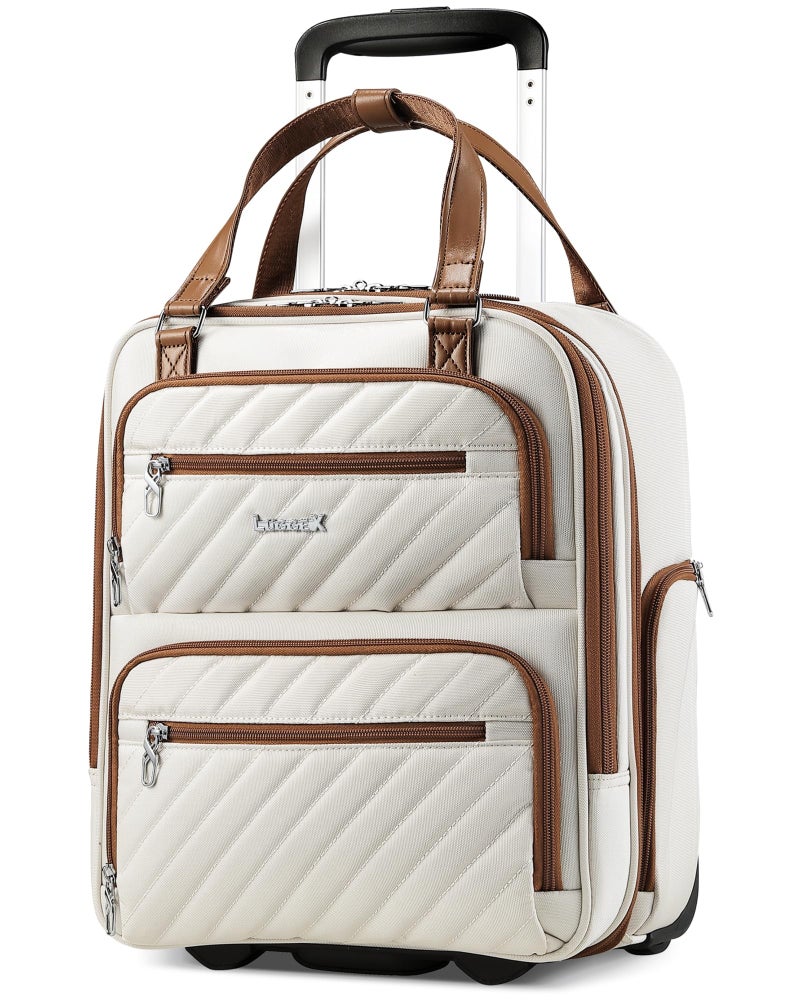 LUGGEX Underseat Carry On Luggage with Wheels, UDK Stylish Lightweight Under Seat Luggage, Soft Sided Personal Item Suitcase for Short Trip (UX-Core, Cream White, 16 Inch) - Image 1