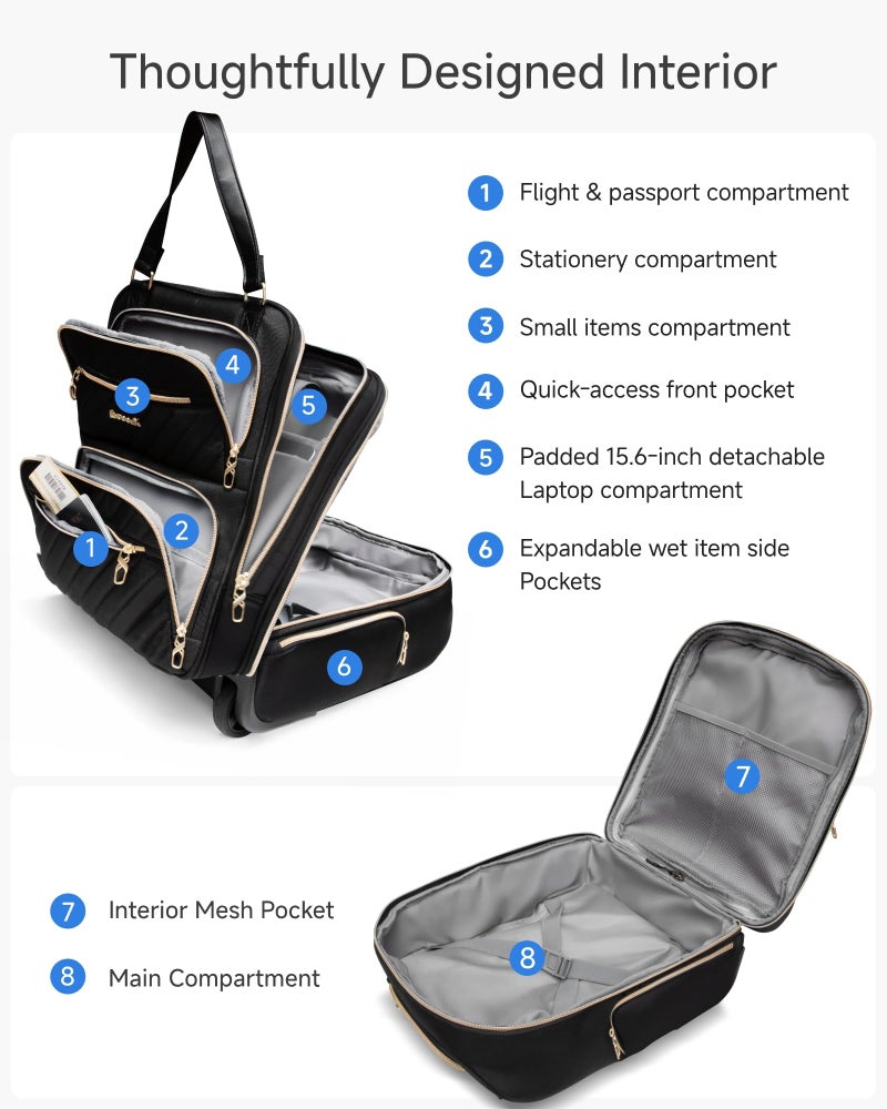 LUGGEX Underseat Carry On Luggage with Wheels, UDK Stylish Lightweight Under Seat Luggage, Soft Sided Personal Item Suitcase for Short Trip (UX-Core, Cream White, 16 Inch) - Image 4