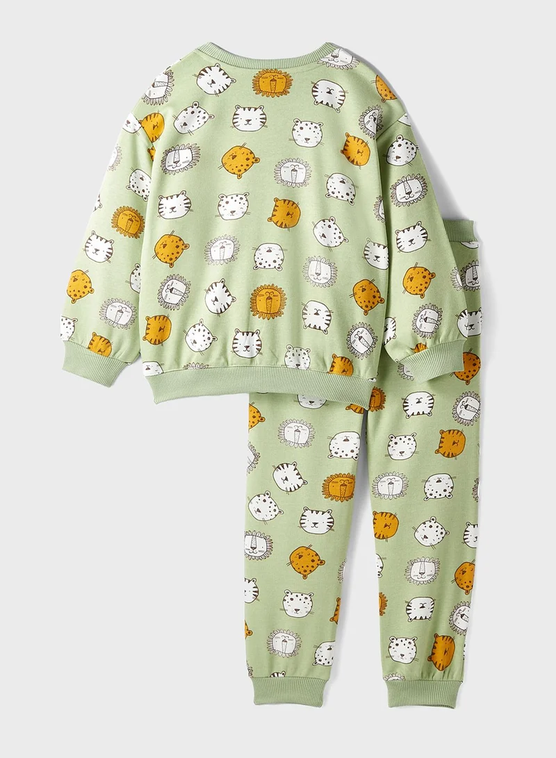 جون Tiger Patterned Tracksuit Set