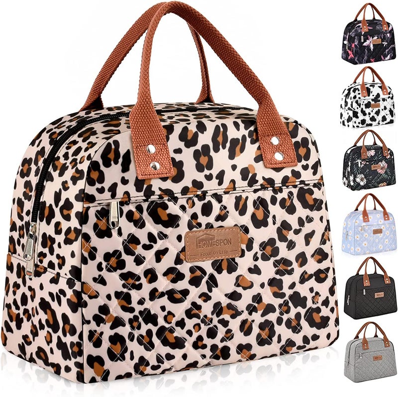 HOMESPON Insulated Lunch Bag for Women Men Adults Lunch Tote with Front Pocket Lunch Box Container Cooler Bag for Work Picnic Leopard Print