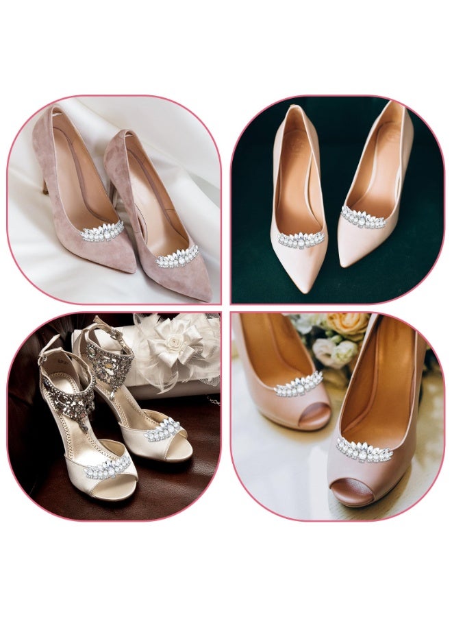 2 PCS Silver Pearl Rhinestone Shoe Clips, Elegant Crystal Decorative Shoe Jewelry Clips for Women Detachable Clip On Shoes Embellishments for Wedding Heels Flats Rhinestone Shoes Buckles - Image 3