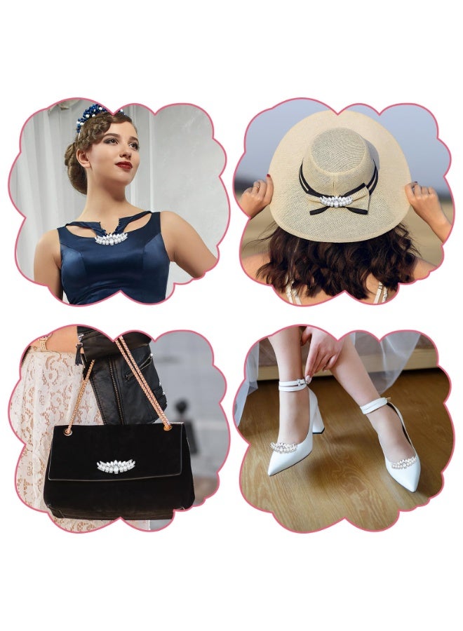 2 PCS Silver Pearl Rhinestone Shoe Clips, Elegant Crystal Decorative Shoe Jewelry Clips for Women Detachable Clip On Shoes Embellishments for Wedding Heels Flats Rhinestone Shoes Buckles - Image 4