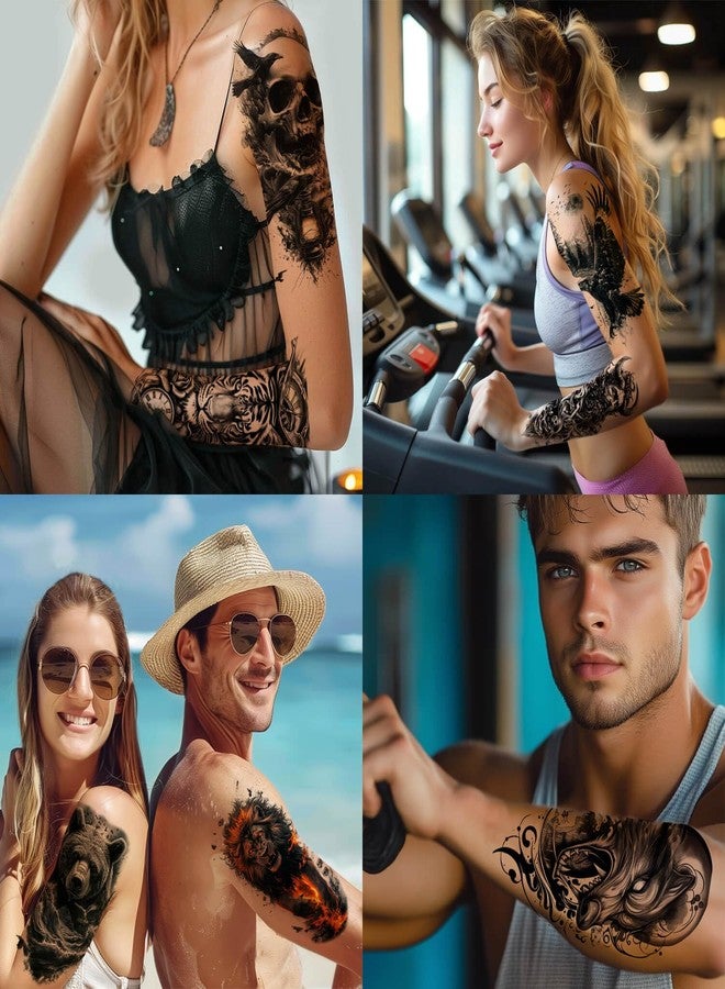 جلاري ييرز مجموعة GLARYYEARS من 24 وشمًا مؤقتًا لنصف الكم للبالغين - تصاميم ثلاثية الأبعاد واقعية للهالوين، تتضمن أسدًا ونسرًا وجمجمة ويسوع وآلهة يونانية بنمط قوطي | ملصقات مقاومة للماء للساعد والجسم للرجال والنساء - Image 4