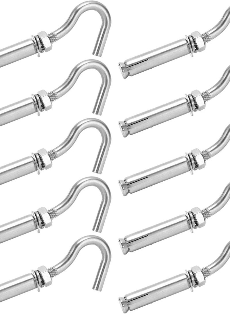 GGOOT 10Pcs Expansion Hooks 304 Stainless Steel Bolts Wall Concrete Brick Expansion Hooks Bolts Hardware Tools for Wall Concrete Brick - Image 1