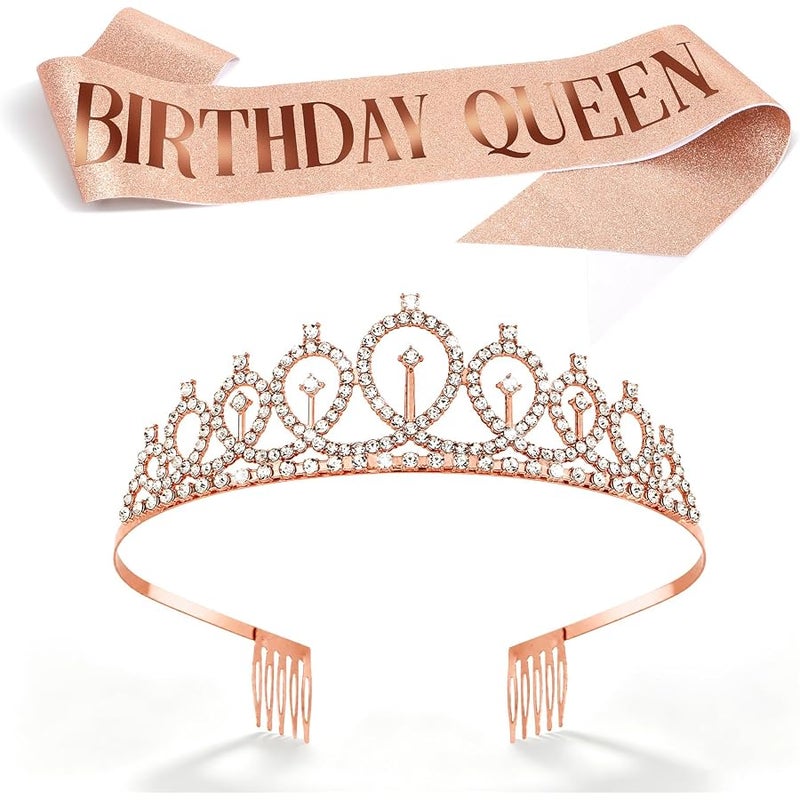 Cavetee Birthday Queen Rhinestone Sash and Tiara Set - Image 1