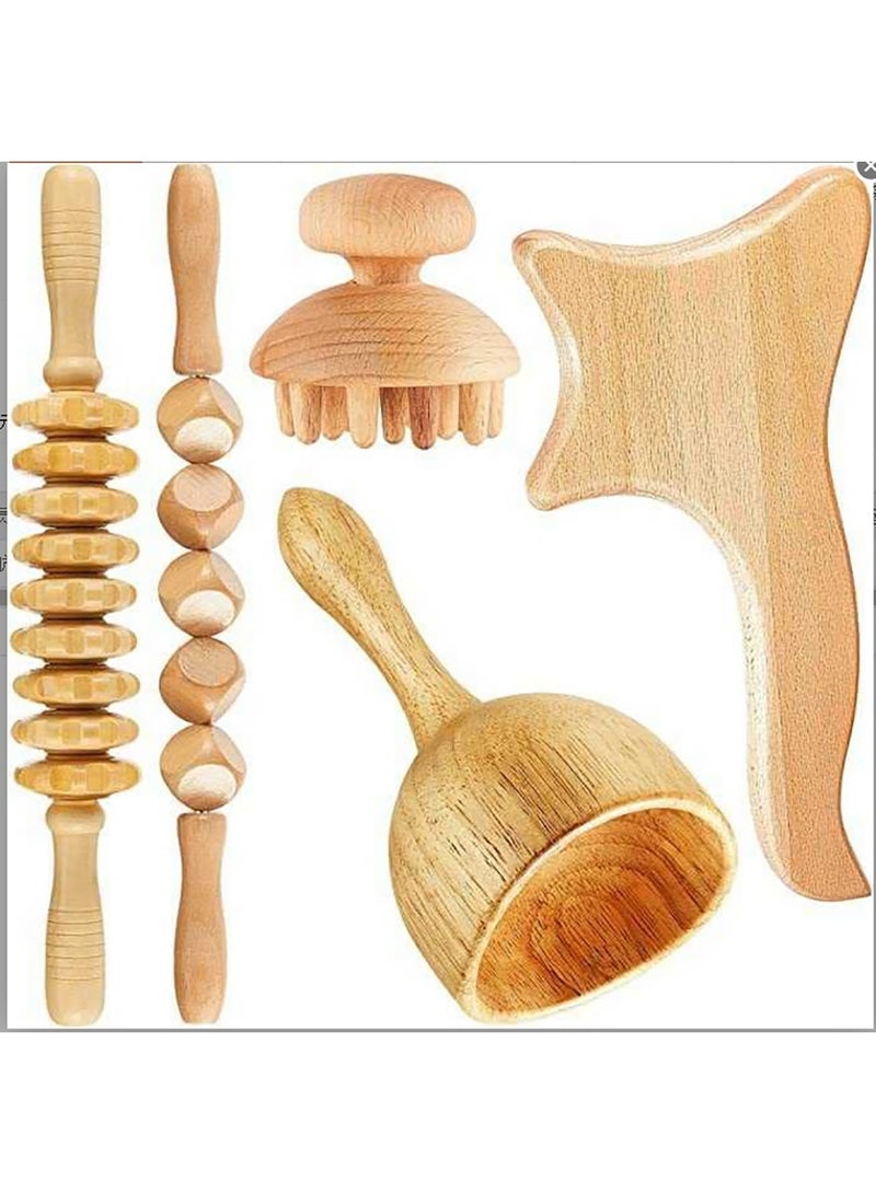 Relex Wood Therapy Massage Tools, 5-in-1 Lymphatic Drainage Massager Kit, Wooden Massager Body Sculpting Tools for Muscle Pain Relief, Anti-Cellulite, Body Contouring and Shaping - Image 1