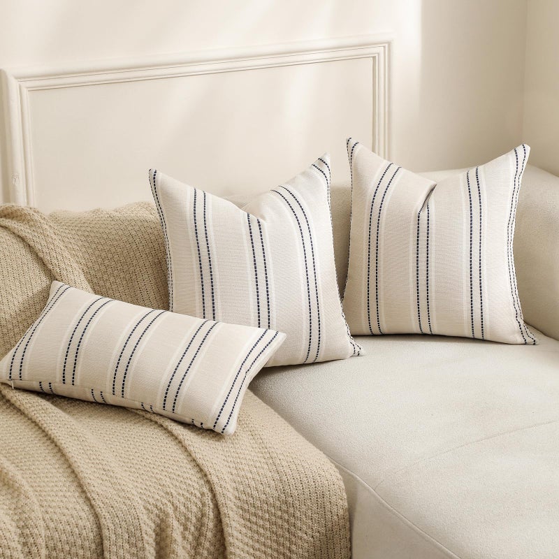 Hckot Throw Pillow Covers 12x20 Set of 2 Striped Pillow Covers Textured Linen Decorative Pillows Lumbar Cushion Covers for Sofa Couch Bed Living Room Farmhouse Decor, Navy - Image 5