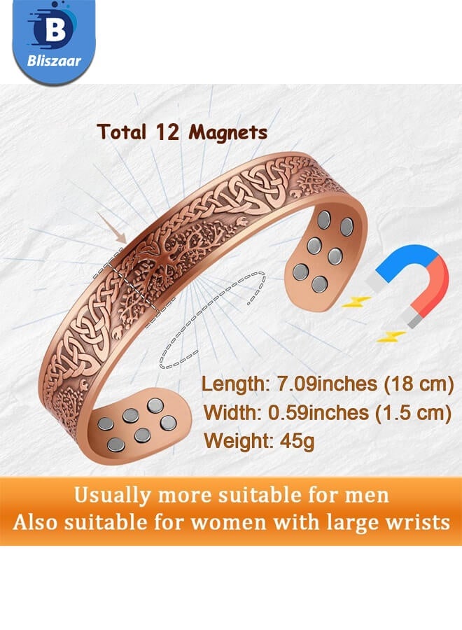 Bliszaar Copper Bracelet for Men 99.9% Pure Copper Magnetic Bracelet for Men with 12pcs Powerful Magnets(Each 3500 Gauss) - Image 2
