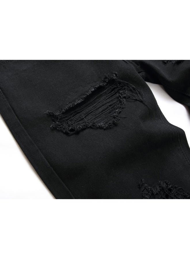 OIIIO Men's Ripped Slim Fit Straight Leg Jean Denim Pant (30, 30015 Black) - Image 5