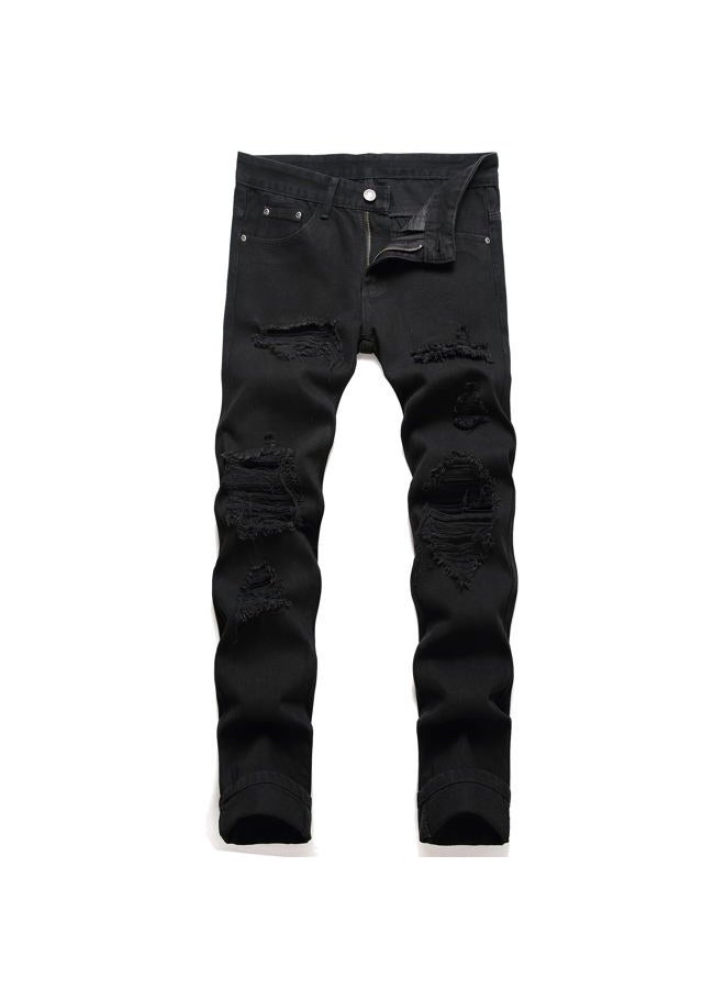OIIIO Men's Ripped Slim Fit Straight Leg Jean Denim Pant (30, 30015 Black) - Image 1
