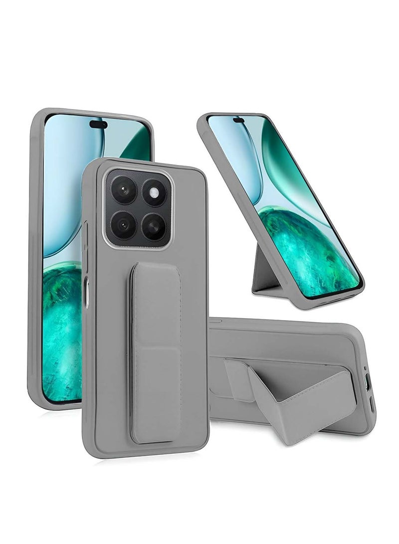 Wtech Honor X8c 4G 2025 Hand Grip Foldable Magnetic Kickstand Wrist Strap Finger Grip With Built-In Iron Case Cover - Grey - Image 1