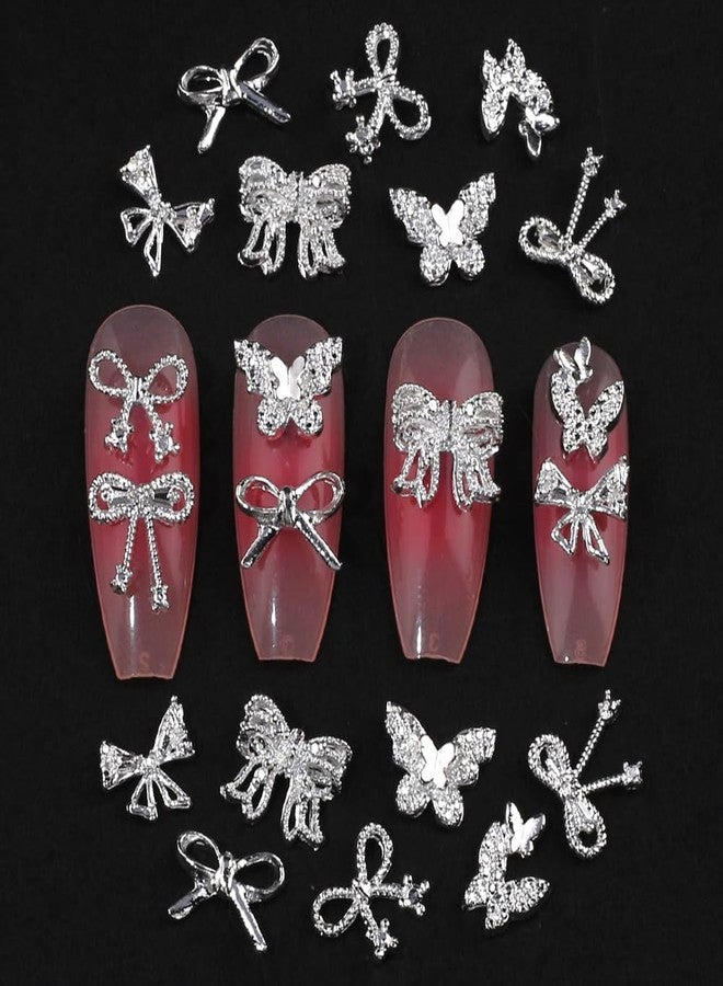 JALIYA 50pcs 3D Alloy Bow Nail Charms Butterfly Nail Art Charms Random Silver Nail Charms Cute Bow Charms for Nails Design Luxury Nail Rhinestones Metal Bowknot Butterfly Nail Jewels for Nail Art Supplies - Image 3